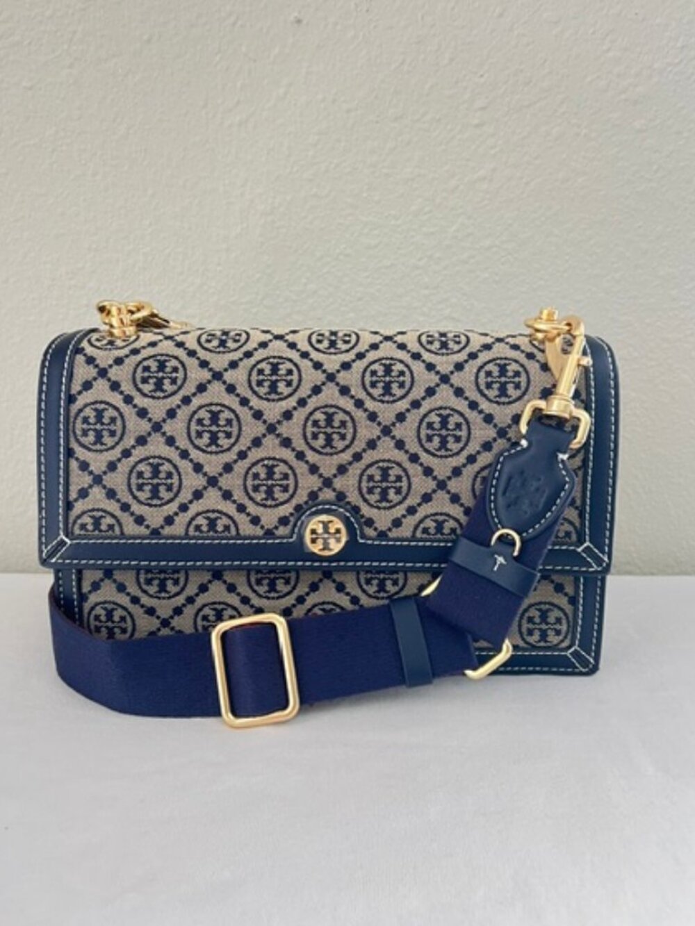 Tory Burch T Monogram Jacquard Shoulder Bag in Tory Navy